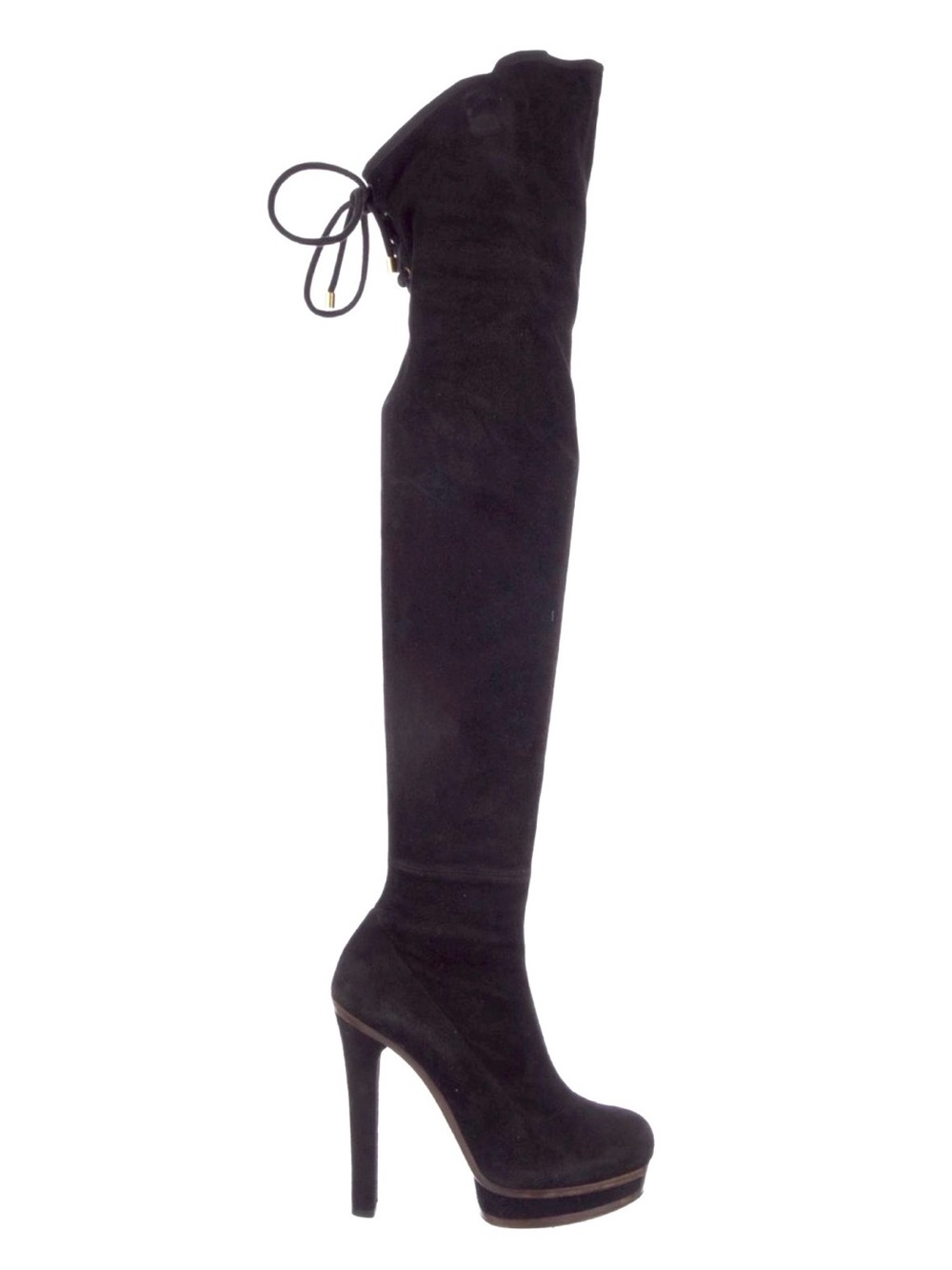 GUCCI Alonya Black Suede OTK Platform Heeled Boots
